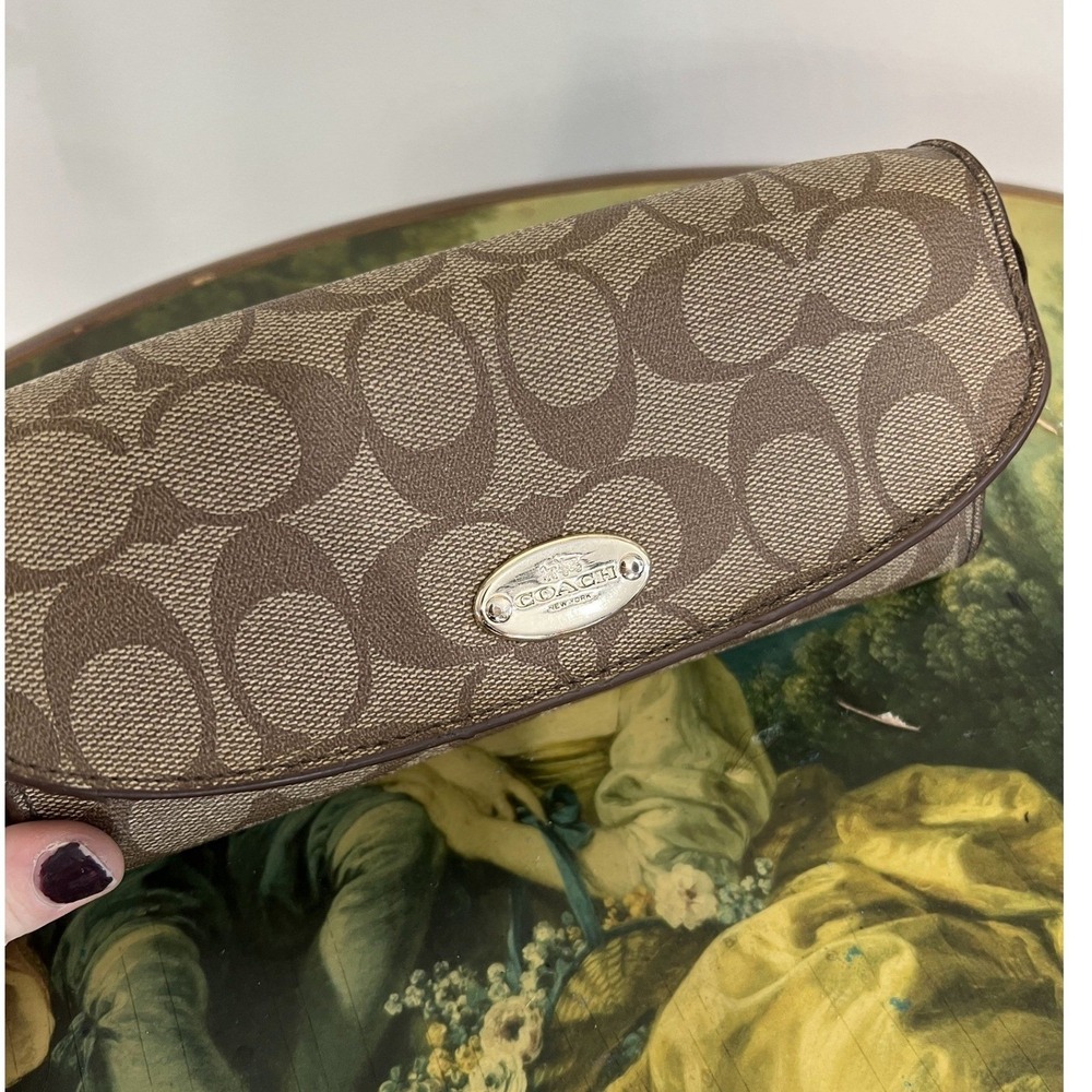 Coach Signature Jacquard & Blue Leather Flap Pocketbook Wallet
